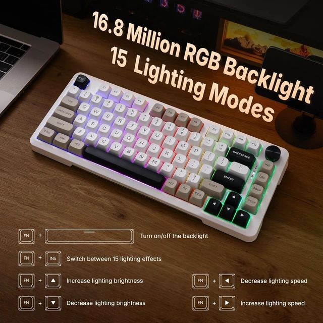 Alt view image 11 of 14 - E-YOOSO Z-82 Wireless Mechanical Keyboard, 75% Layout, Hot-Swap Wireless Gaming Keyboard, BT/2.4GHz/Type-C Triple Mode, RGB Backlit Gaming Keyboards, Compatible with Win/Mac (White&Gray&Black)