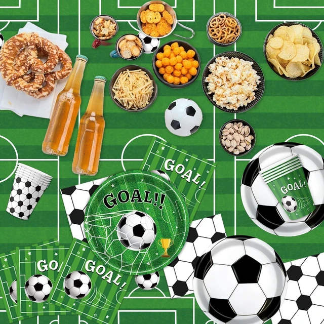 Alt view image 10 of 14 - 170 PCS Soccer Party Decorations, Soccer Birthday Party Decorations - Includes Plates, Napkins, Cups, Banner, Balloons, Tablecloth, Knives, Forks for Sports Soccer Theme Party Decorations, Serve 24