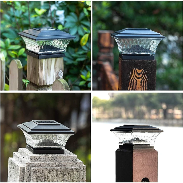 Alt view image 12 of 14 - HUYIENO Solar Post Cap Lights Outdoor LED Lighting Deck Fence Cap Light Two Light Modes Warm White/Bright White Suitable for 4x4 Wooden Posts Black 4PK