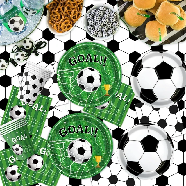 Alt view image 11 of 14 - 170 PCS Soccer Party Decorations, Soccer Birthday Party Decorations - Includes Plates, Napkins, Cups, Banner, Balloons, Tablecloth, Knives, Forks for Sports Soccer Theme Party Decorations, Serve 24