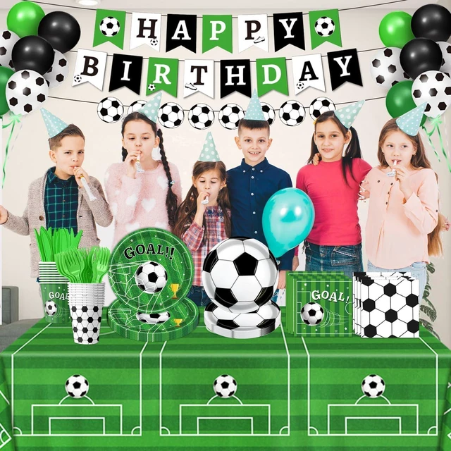 Alt view image 12 of 14 - 170 PCS Soccer Party Decorations, Soccer Birthday Party Decorations - Includes Plates, Napkins, Cups, Banner, Balloons, Tablecloth, Knives, Forks for Sports Soccer Theme Party Decorations, Serve 24