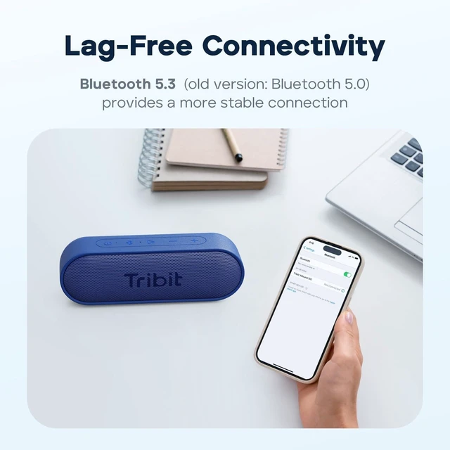 Alt view image 14 of 14 - Tribit XSound Go Bluetooth Speaker with 16W Loud Sound & Rich Bass, 24H Playtime, IPX7 Waterproof, Wireless Stereo Pairing, USB-C, Portable Wireless Speaker for Home, Outdoors, Travel (Blue)