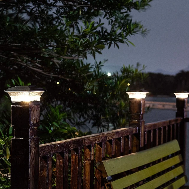 Alt view image 11 of 14 - HUYIENO Solar Post Cap Lights Outdoor LED Lighting Deck Fence Cap Light Two Light Modes Warm White/Bright White Suitable for 4x4 Wooden Posts Black 4PK