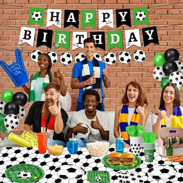Alt view image 13 of 14 - 170 PCS Soccer Party Decorations, Soccer Birthday Party Decorations - Includes Plates, Napkins, Cups, Banner, Balloons, Tablecloth, Knives, Forks for Sports Soccer Theme Party Decorations, Serve 24