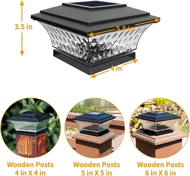 Alt view image 14 of 14 - HUYIENO Solar Post Cap Lights Outdoor LED Lighting Deck Fence Cap Light Two Light Modes Warm White/Bright White Suitable for 4x4 Wooden Posts Black 4PK