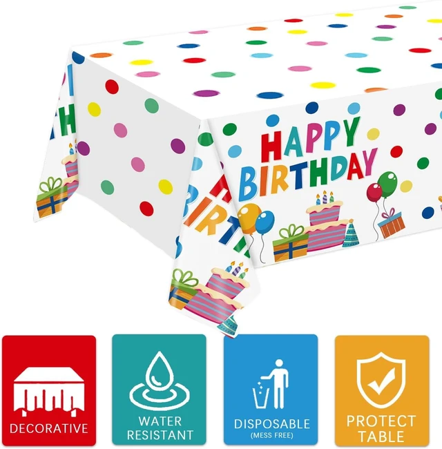 Alt view image 8 of 12 - Happy Birthday Decorations - Colorful Dots Birthday Party Supplies Includes Plates, Napkins, Cups, Cutlery, Banner, Hanging Swirl, Tablecloth, Balloons for Kids Boys Girls, Serves 24