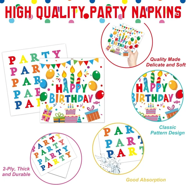 Alt view image 9 of 12 - Happy Birthday Decorations - Colorful Dots Birthday Party Supplies Includes Plates, Napkins, Cups, Cutlery, Banner, Hanging Swirl, Tablecloth, Balloons for Kids Boys Girls, Serves 24