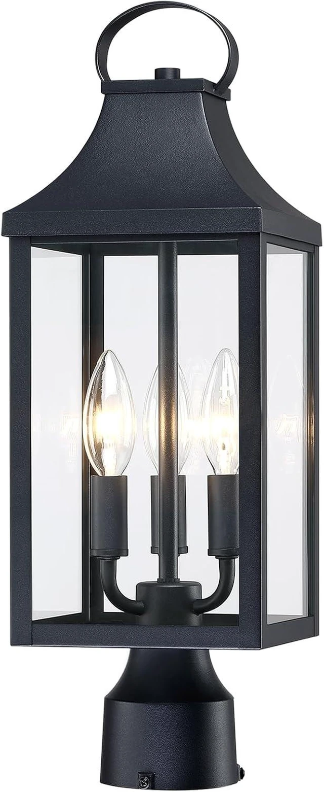 Alt view image 8 of 14 - 18.62 Post Light Outdoor, Large 3-Light Lamp Post Light Fixture, Modern Pillar Outside Lighting Waterproof Post Lantern Lamp Outdoor Post Light Fixtures Pole Lights for Porch, 1 Pack