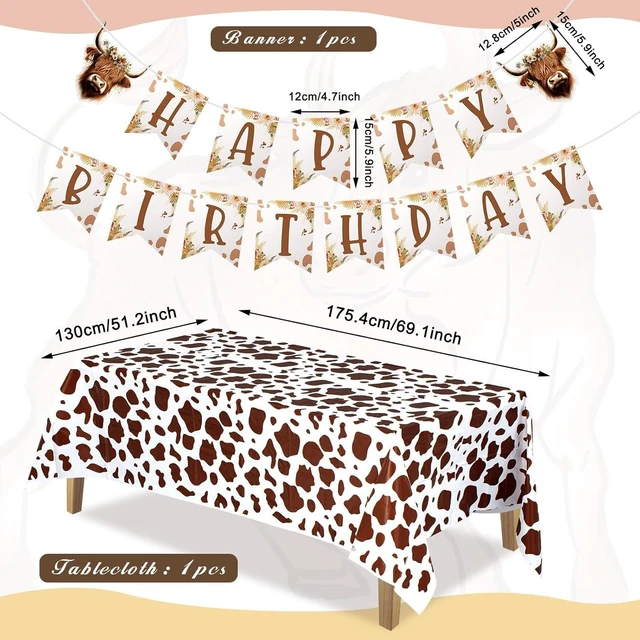 Alt view image 9 of 12 - Hollowfly Highland Cow Birthday Party Decorations Cute Boho Cow Party Supplies with Retro Floral Birthday Banner Hanging Swirls Cattle Cake Toppers Balloons Tablecloth for Girls Boys