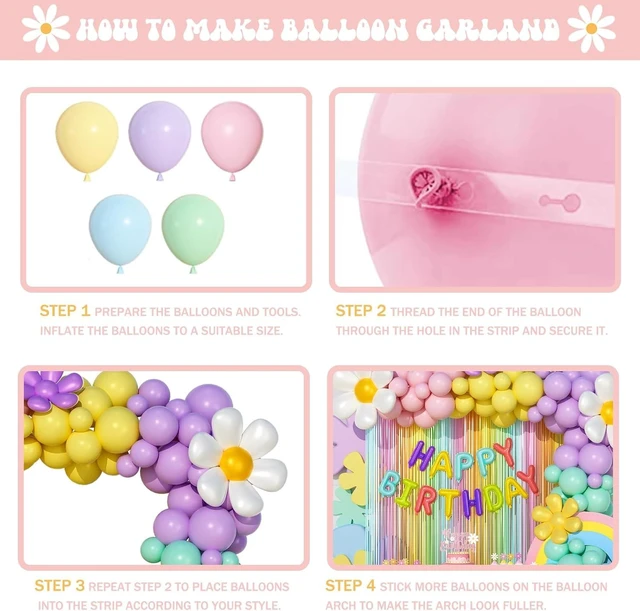 Alt view image 9 of 14 - Party Inspo Daisy Party Decorations for Girl, Pastel Rainbow Girly Flower Groovy Boho Birthday Party Decorations, Balloon Garland Fringe Curtain Happy Birthday Banner Cake Cupcake Topper, 184 PCs