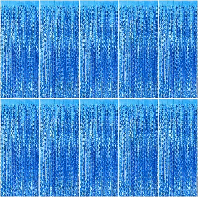 Alt view image 8 of 14 - Blue Backdrop Wavy Tinsel Foil Fringe Curtains for Parties Sparkle Metallic Wavy Blue Birthday Decorations for Streamers Party Decorations Photo Booth Props Birthday Ocean Party Decor Supplies