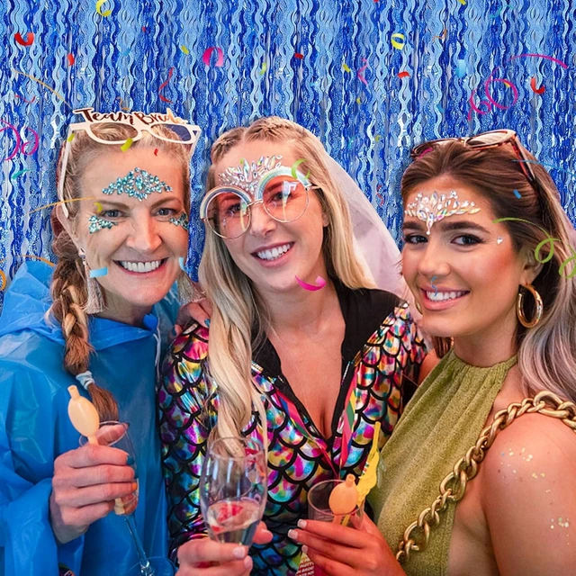 Alt view image 10 of 14 - Blue Backdrop Wavy Tinsel Foil Fringe Curtains for Parties Sparkle Metallic Wavy Blue Birthday Decorations for Streamers Party Decorations Photo Booth Props Birthday Ocean Party Decor Supplies