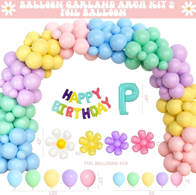 Alt view image 12 of 14 - Party Inspo Daisy Party Decorations for Girl, Pastel Rainbow Girly Flower Groovy Boho Birthday Party Decorations, Balloon Garland Fringe Curtain Happy Birthday Banner Cake Cupcake Topper, 184 PCs