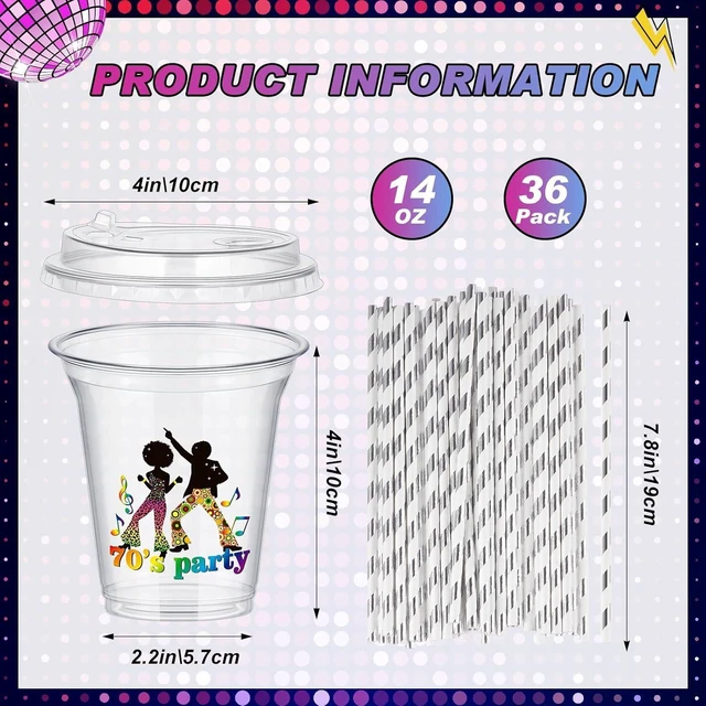 Alt view image 9 of 14 - Boao 36 Sets 70s Disco Cups with Lids and Paper Straws 14 oz Disco Birthday Party Supplies Favors Disposable Clear Plastic Cups Bulk