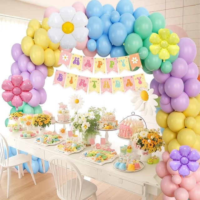 Alt view image 14 of 14 - Party Inspo Daisy Party Decorations for Girl, Pastel Rainbow Girly Flower Groovy Boho Birthday Party Decorations, Balloon Garland Fringe Curtain Happy Birthday Banner Cake Cupcake Topper, 184 PCs