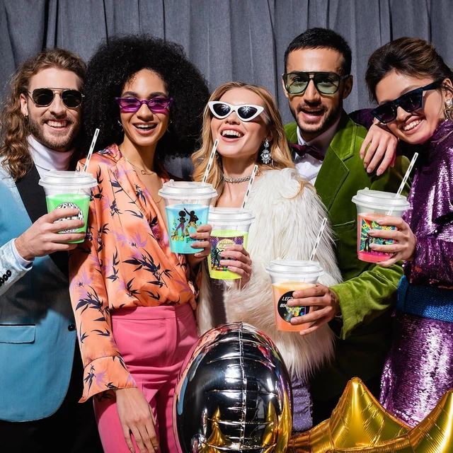Alt view image 13 of 14 - Boao 36 Sets 70s Disco Cups with Lids and Paper Straws 14 oz Disco Birthday Party Supplies Favors Disposable Clear Plastic Cups Bulk