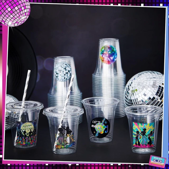 Alt view image 12 of 14 - Boao 36 Sets 70s Disco Cups with Lids and Paper Straws 14 oz Disco Birthday Party Supplies Favors Disposable Clear Plastic Cups Bulk