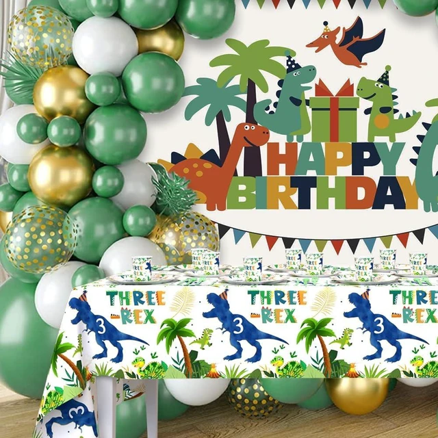 Alt view image 14 of 14 - AIBIIN 194pcs Three Rex Birthday Decorations for Boy 3rd Birthday Party Plates, Cup, Napkin, Tablecloth, Tableware, Dinosaur 3 year old Birthday Party Supplies Plates Serve 24 Guests