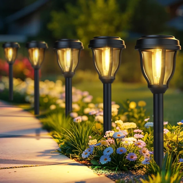 Alt view image 8 of 14 - DERAYSION 12 Pack Solar Lights Outdoor, Solar Pathway Lights Auto On/Off Waterproof Garden Landscape Lighting for Path, Yard, Walkway, Driveway Decor