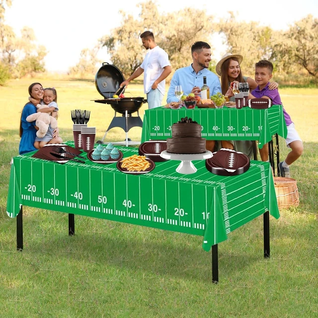 Alt view image 11 of 14 - 146PCS Football Party Tableware Set Football Plates and Napkins Party Supplies Football Birthday Party Decorations Superbowl Party Supplies Football Tablecloth Plates Napkins Set Serve 24