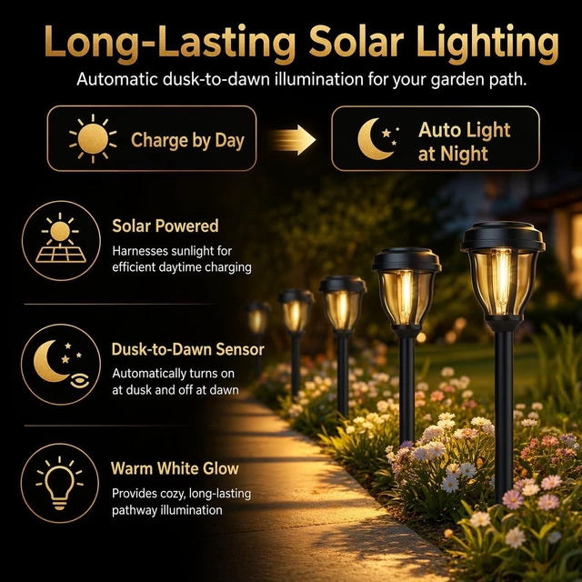 Alt view image 9 of 14 - DERAYSION 12 Pack Solar Lights Outdoor, Solar Pathway Lights Auto On/Off Waterproof Garden Landscape Lighting for Path, Yard, Walkway, Driveway Decor