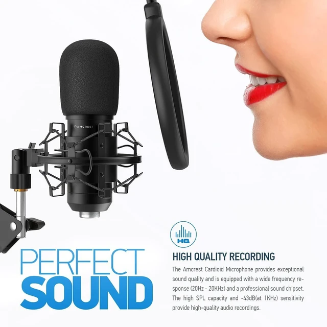 Alt view image 8 of 10 - Amcrest USB Microphone for Voice Recordings, Podcasts, Gaming, Online Conferences, Live Streaming, Cardioid Microphone with Boom Arm, Pop-Filter, Shock Mount, AM430-BPS