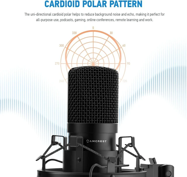 Alt view image 9 of 10 - Amcrest USB Microphone for Voice Recordings, Podcasts, Gaming, Online Conferences, Live Streaming, Cardioid Microphone with Boom Arm, Pop-Filter, Shock Mount, AM430-BPS
