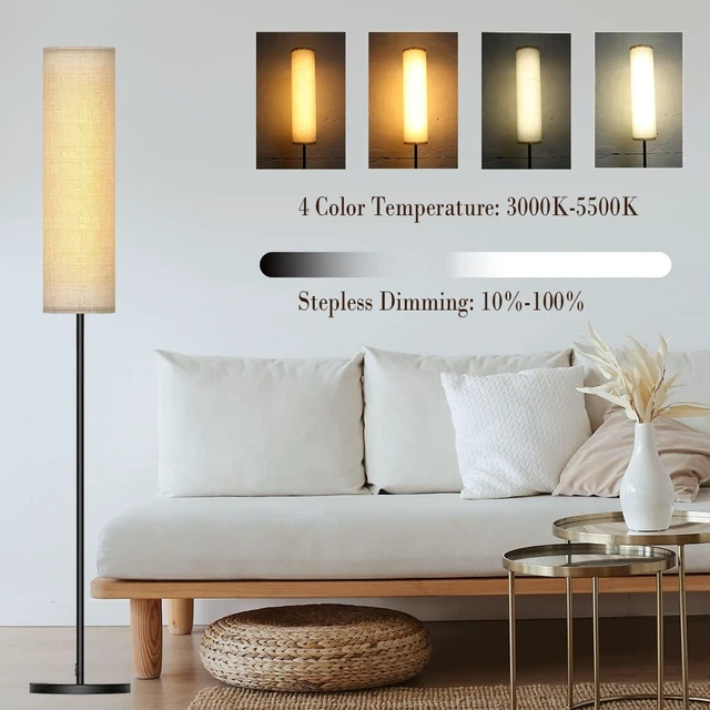 Alt view image 10 of 14 - Floor Lamp for Living Room, Adjustable LED Floor Lamp with Remote Control, Tall Modern Standing Lamp with Beige Lamp Shade, 12W LED Soft Light for Bedroom,Reading, Study Room Black