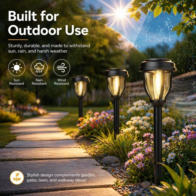 Alt view image 10 of 14 - DERAYSION 12 Pack Solar Lights Outdoor, Solar Pathway Lights Auto On/Off Waterproof Garden Landscape Lighting for Path, Yard, Walkway, Driveway Decor