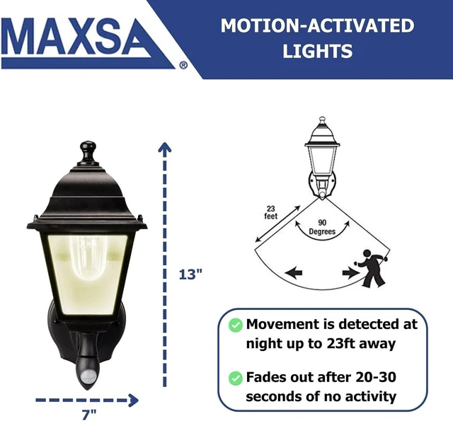 Alt view image 9 of 12 - Maxsa 43319 Premium Battery-Powered Motion-Activated Decorative Outdoor Warm White LED Wall Sconce Lighting Fixture, Metal Housing, Black