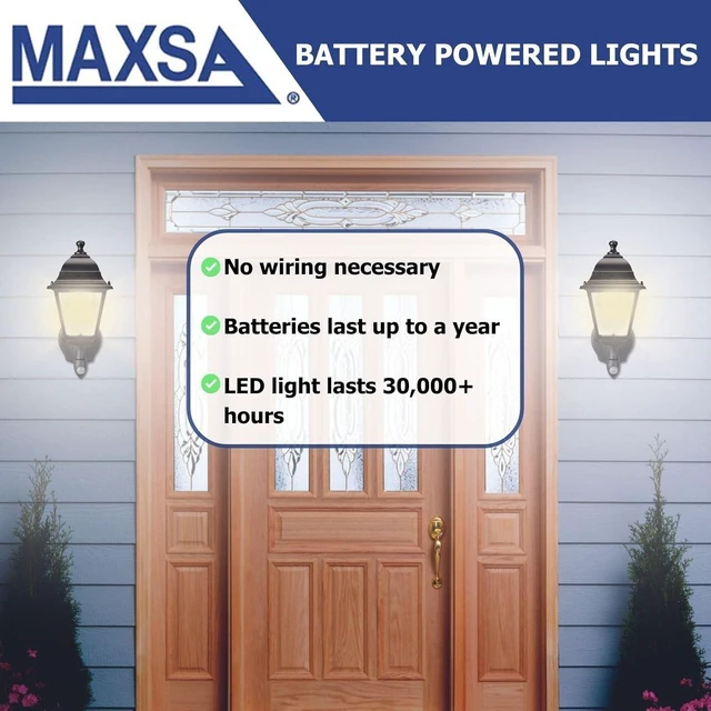 Alt view image 11 of 12 - Maxsa 43319 Premium Battery-Powered Motion-Activated Decorative Outdoor Warm White LED Wall Sconce Lighting Fixture, Metal Housing, Black