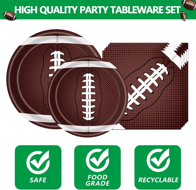 Alt view image 14 of 14 - 146PCS Football Party Tableware Set Football Plates and Napkins Party Supplies Football Birthday Party Decorations Superbowl Party Supplies Football Tablecloth Plates Napkins Set Serve 24