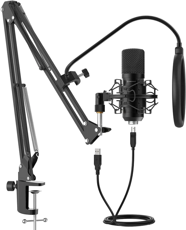 Alt view image 6 of 10 - Amcrest USB Microphone for Voice Recordings, Podcasts, Gaming, Online Conferences, Live Streaming, Cardioid Microphone with Boom Arm, Pop-Filter, Shock Mount, AM430-BPS