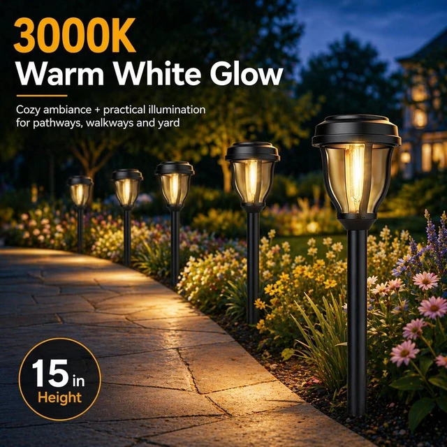 Alt view image 14 of 14 - DERAYSION 12 Pack Solar Lights Outdoor, Solar Pathway Lights Auto On/Off Waterproof Garden Landscape Lighting for Path, Yard, Walkway, Driveway Decor