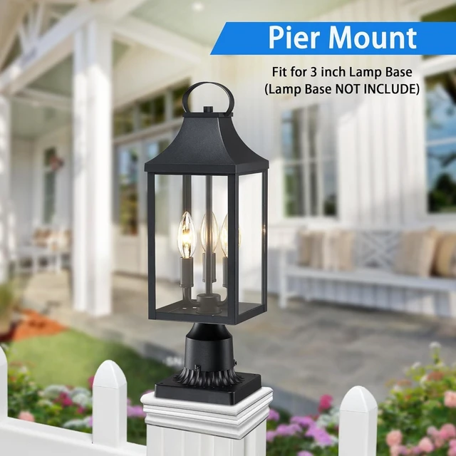 Alt view image 9 of 14 - 18.62 Post Light Outdoor, Large 3-Light Lamp Post Light Fixture, Modern Pillar Outside Lighting Waterproof Post Lantern Lamp Outdoor Post Light Fixtures Pole Lights for Porch, 1 Pack