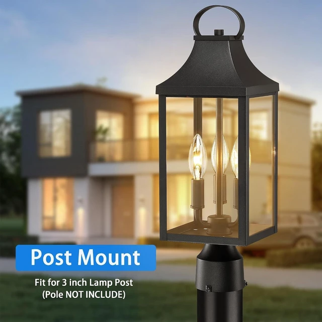 Alt view image 10 of 14 - 18.62 Post Light Outdoor, Large 3-Light Lamp Post Light Fixture, Modern Pillar Outside Lighting Waterproof Post Lantern Lamp Outdoor Post Light Fixtures Pole Lights for Porch, 1 Pack