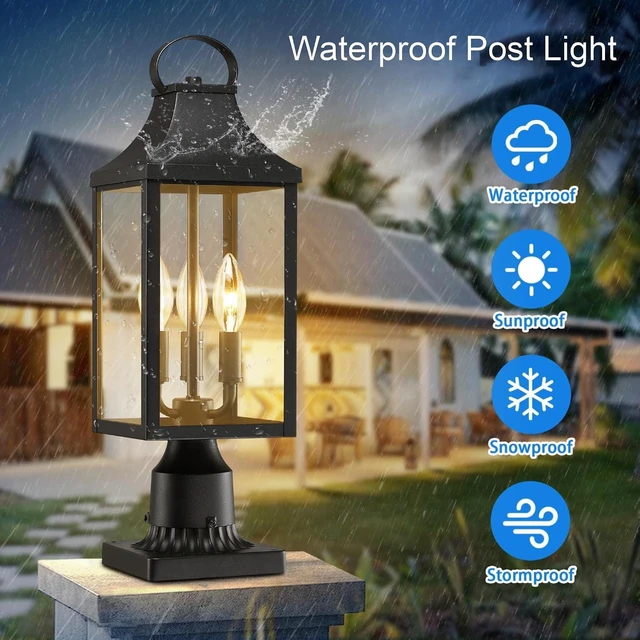 Alt view image 12 of 14 - 18.62 Post Light Outdoor, Large 3-Light Lamp Post Light Fixture, Modern Pillar Outside Lighting Waterproof Post Lantern Lamp Outdoor Post Light Fixtures Pole Lights for Porch, 1 Pack