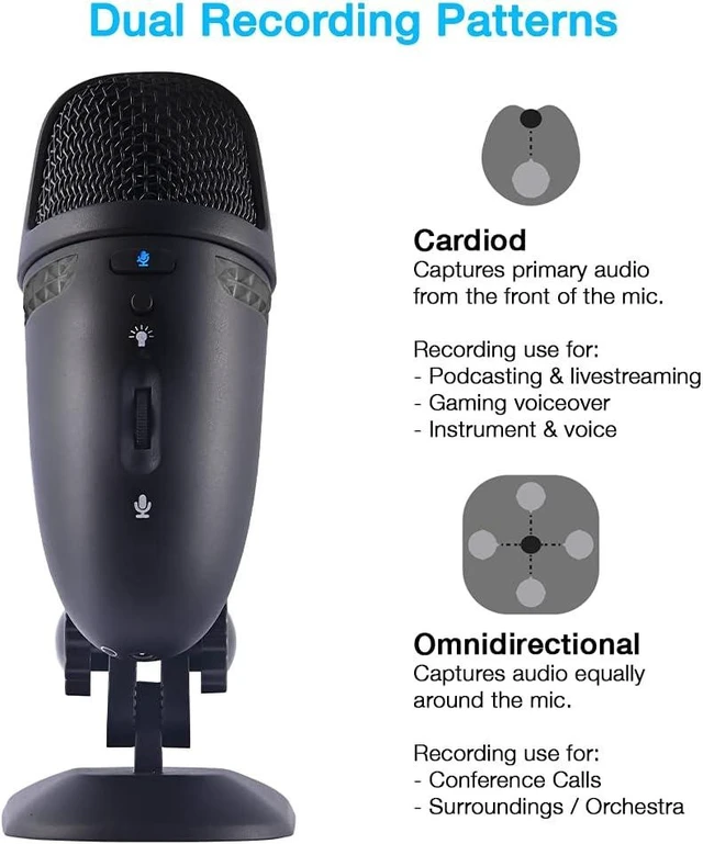 Alt view image 8 of 12 - Cyber Acoustics Premium USB Microphone with Dual Recording Patterns - 24-bit Recording Perfect for Podcasting and Vlogging - Compatible with PC and Mac (CVL-2009)