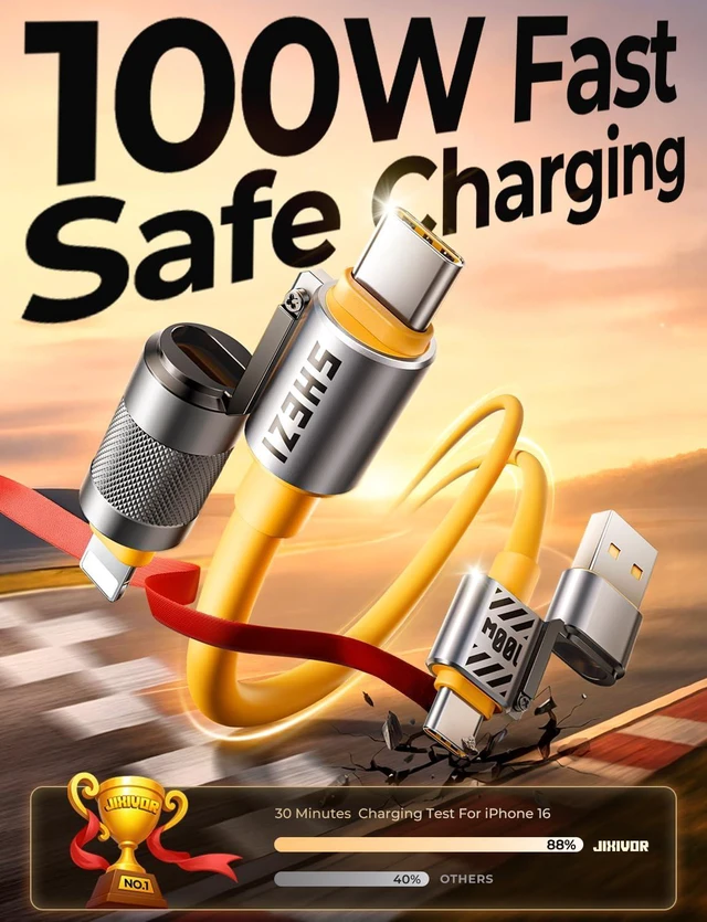 Alt view image 10 of 14 - Silicone 4 in 1 USB C Cable 100W Compatible with Lightning Cable | 5FT Super Fast Charging & Data Transfer Cable, Multi Charger Cord Combo for Phone17 16 15 14/iPad Air/MacBook/S26/Switch2/PS5