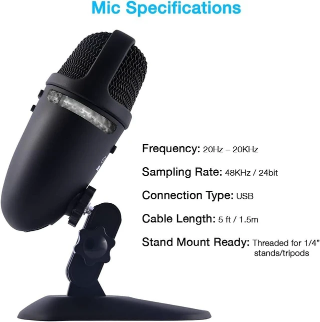 Alt view image 9 of 12 - Cyber Acoustics Premium USB Microphone with Dual Recording Patterns - 24-bit Recording Perfect for Podcasting and Vlogging - Compatible with PC and Mac (CVL-2009)