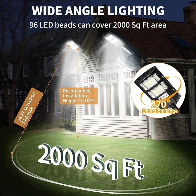 Alt view image 10 of 14 - Solar Street Lights Outdoor Waterproof: 2 Pack LED Solar Dusk to Dawn Flood Light Outside 10000 Lumen Solar Powered Security Exterior Wall Mount Lamp Motion Sensor Remote Control for Yard Parking