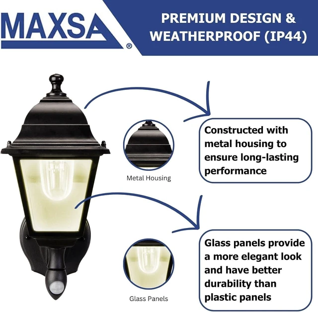 Alt view image 10 of 12 - Maxsa 43319 Premium Battery-Powered Motion-Activated Decorative Outdoor Warm White LED Wall Sconce Lighting Fixture, Metal Housing, Black