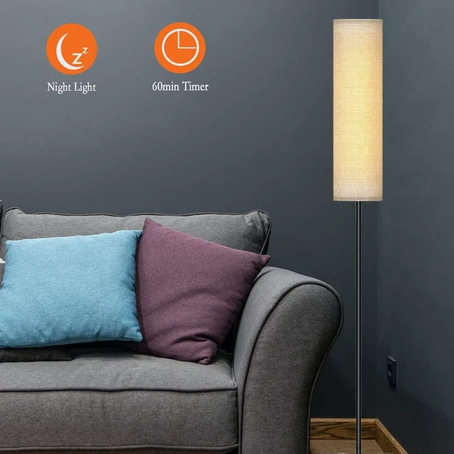 Alt view image 12 of 14 - Floor Lamp for Living Room, Adjustable LED Floor Lamp with Remote Control, Tall Modern Standing Lamp with Beige Lamp Shade, 12W LED Soft Light for Bedroom,Reading, Study Room Black
