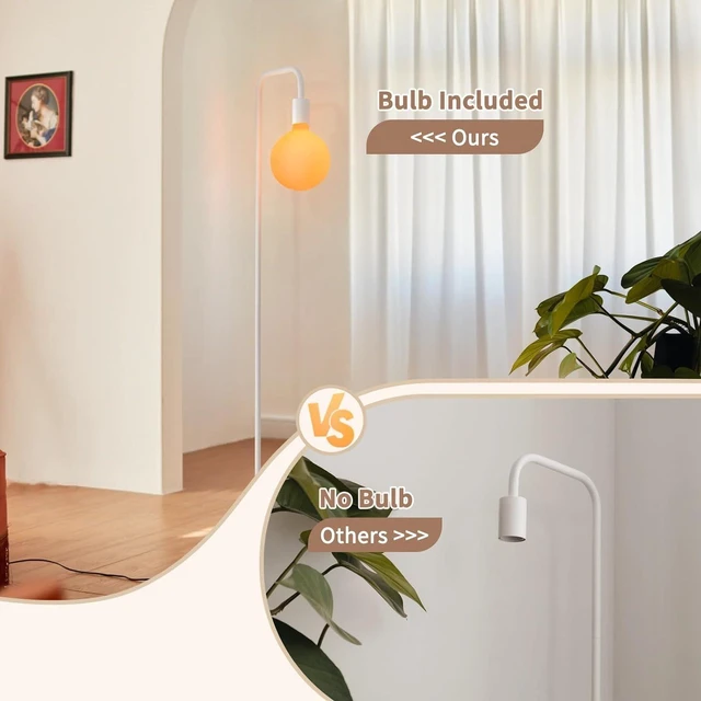 Alt view image 9 of 14 - ONEWISH Floor Lamp for Living Room - Minimalist Standing Lamp with Modern LED Bulb, White Frosted Globe Glass 6", 1800K Warm Ambiant Lighting Decorative Tall Lamp for Bedroom Dorm