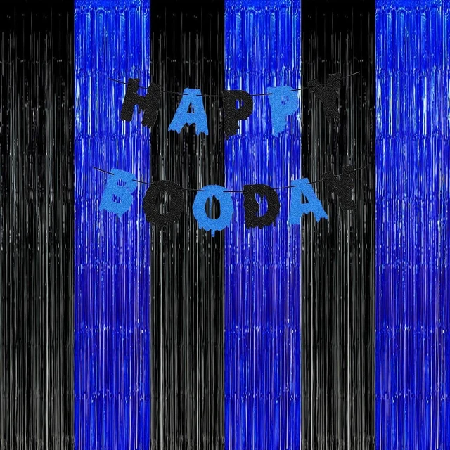 Alt view image 13 of 14 - Black Blue Party Decorations Backdrops, Gaming Party Foil Fringe, 2026 Graduation Black Blue Curtains Backdrops for Boys Birthday New Year Baby Shower Gamer Fan Party Decorations (3 Pack)