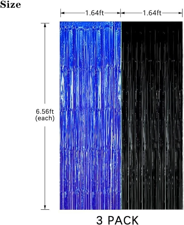 Alt view image 14 of 14 - Black Blue Party Decorations Backdrops, Gaming Party Foil Fringe, 2026 Graduation Black Blue Curtains Backdrops for Boys Birthday New Year Baby Shower Gamer Fan Party Decorations (3 Pack)