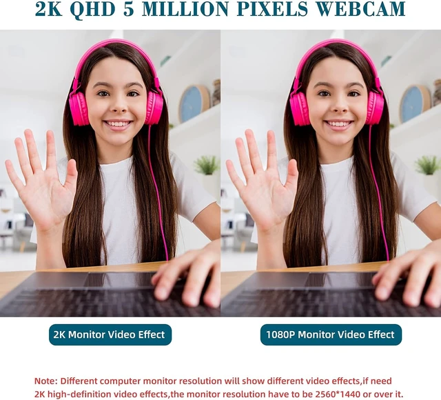 Alt view image 11 of 14 - 2K HD Webcam with Dual Speakers & Built-in Microphone, 90° Wide Angle USB Computer Camera with Privacy Cover for Video Conferencing, Online Teaching, YouTube, Skype & Zoom