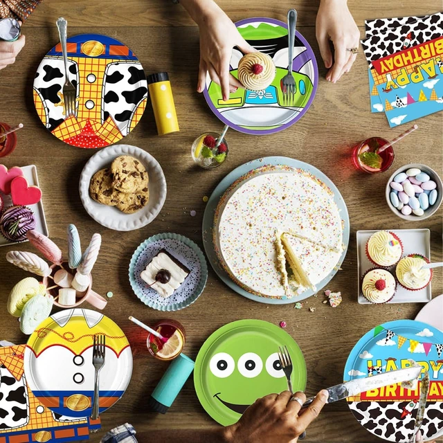 Alt view image 11 of 14 - 90Pcs Cartoon Birthday Party Supplies Cartoon Plates Napkins Tableware for Toy Theme Birthday Decor for 30 Guests