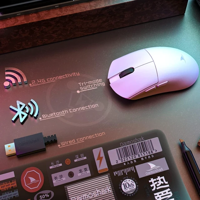 Alt view image 8 of 12 - Darmoshark M3 8K Wireless Gaming Mouse,Tri-Mode 2.4G/USB-C/Bluetooth Mouse Up to 26000DPI,PAW3395 Optical Sensor Lightweight 58g,5 programmable Button,Computer Mouse for Laptop,PC,Mac