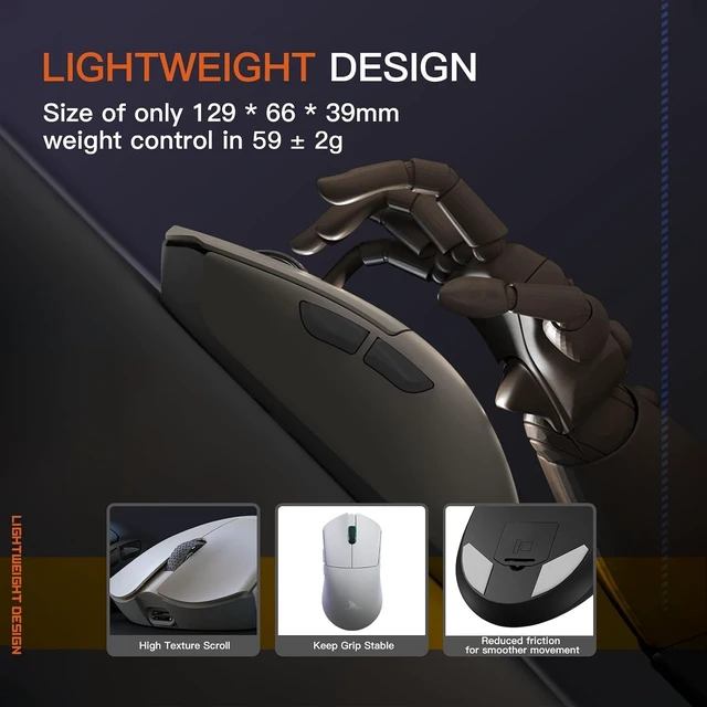Alt view image 9 of 12 - Darmoshark M3 8K Wireless Gaming Mouse,Tri-Mode 2.4G/USB-C/Bluetooth Mouse Up to 26000DPI,PAW3395 Optical Sensor Lightweight 58g,5 programmable Button,Computer Mouse for Laptop,PC,Mac